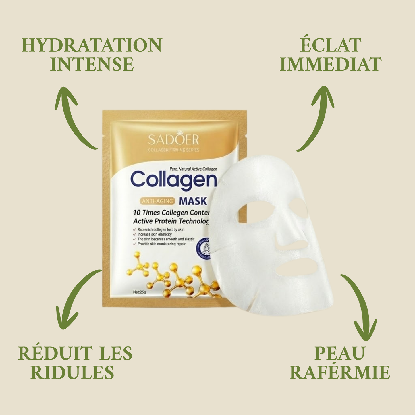 Masques Deep Collagen – Lot de 10 masques de nuit hydratants