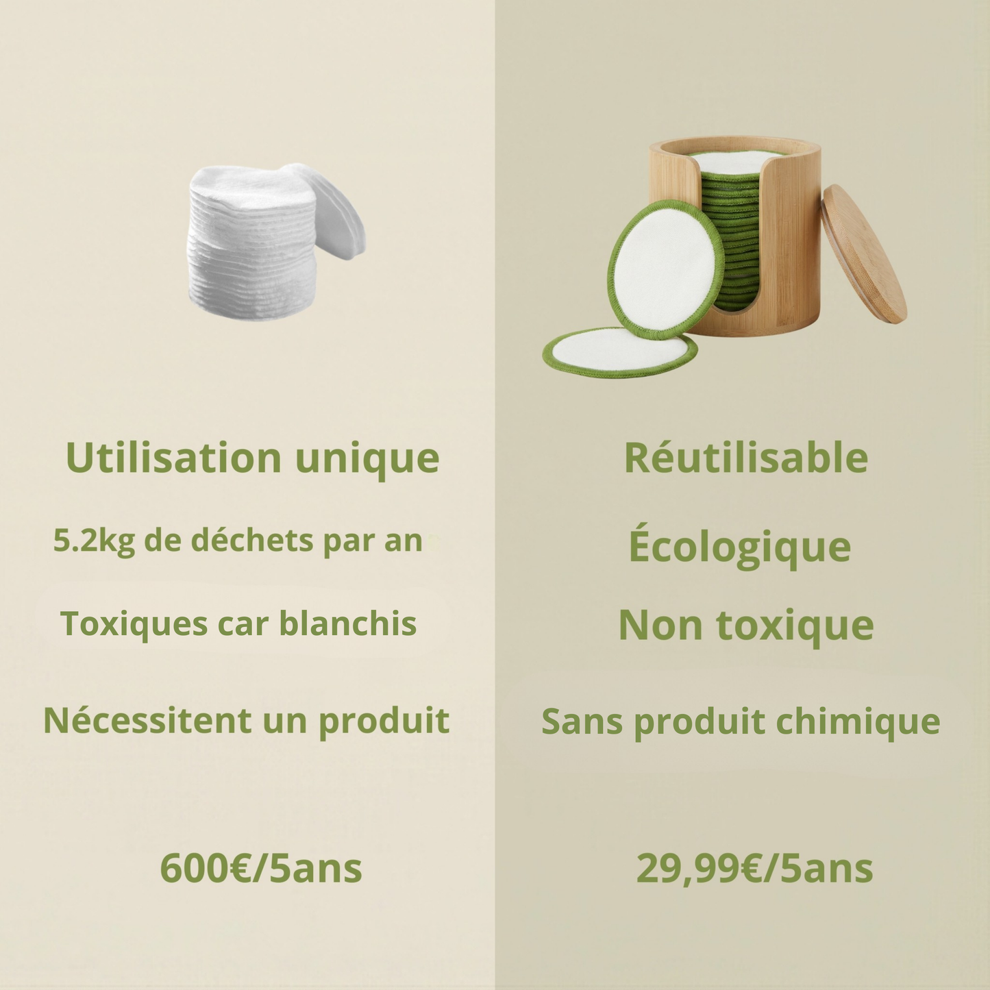 Écrin Démaquillage Infini – Pack 16 Tampons Réutilisables en Bambou
